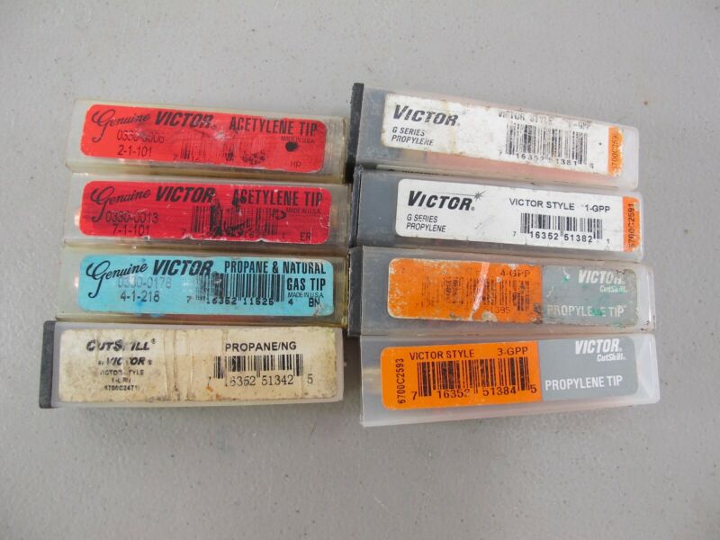 Lot of 8 Various Size Victor Torch Tips Propane Acetylene Natural Gas New