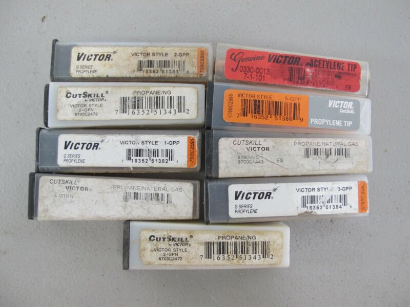 Lot of 9 Various Size Victor Torch Tips Propane Acetylene Natural Gas New